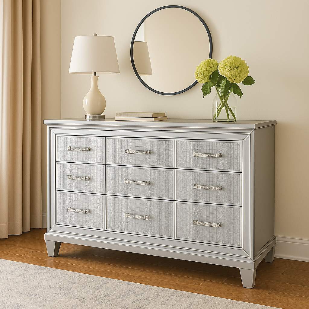 allura silver dresser Homelegance Allura Silver Dresser w/ 9 Drawers