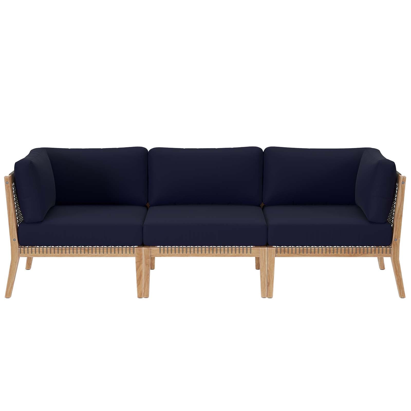 Clearwater Outdoor Patio Teak Wood Sofa Gray Navy ASY Furniture