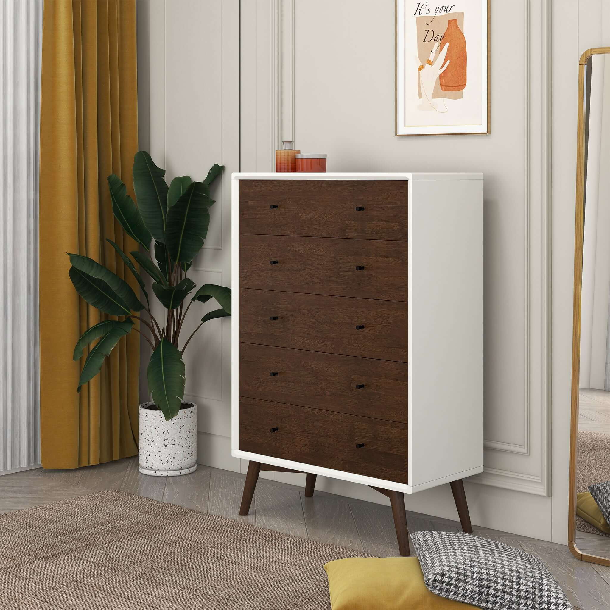 noak mid century modern dresser Noak Mid Century Modern Dresser 5 Drawers Walnut Kassa Mall