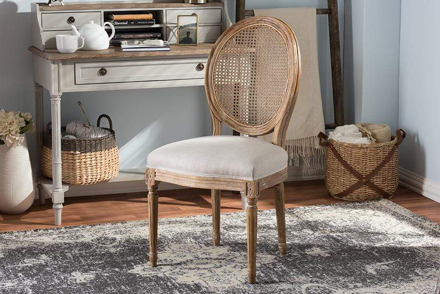 Vintage french round cane back fabric side chair cheap