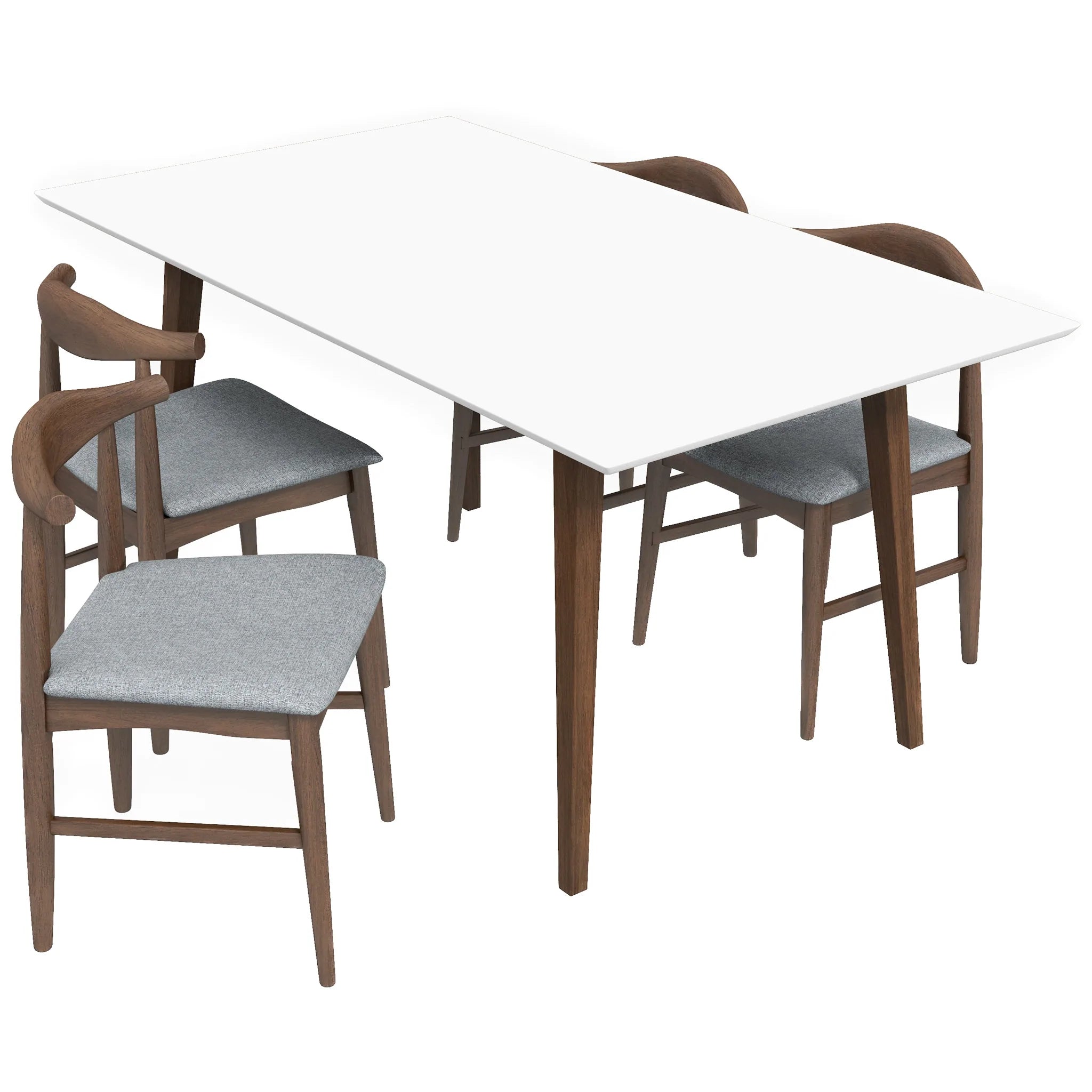 Alpine (Large White) Dining Set with 4 Winston (Gray) Dining Chairs