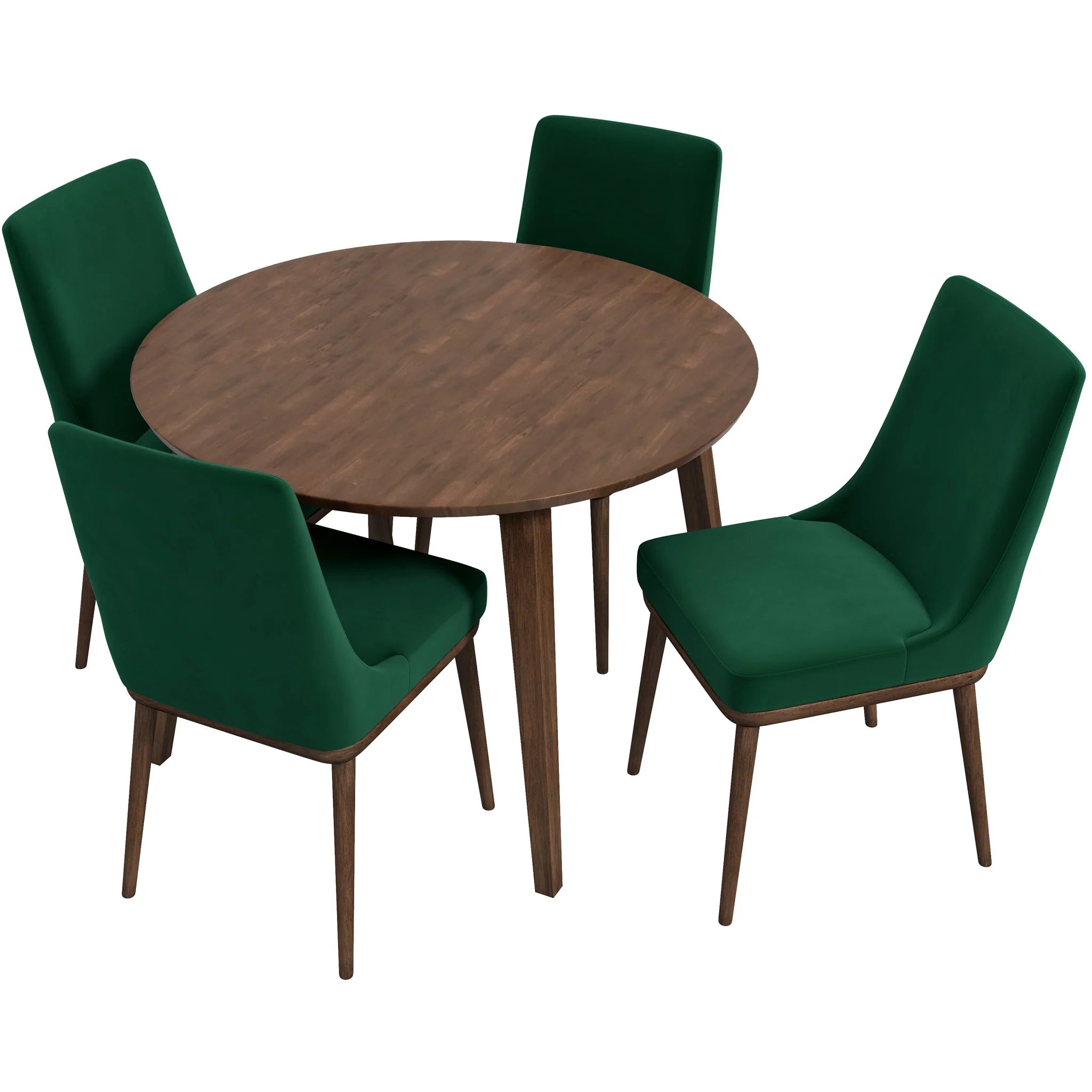 Palmer (Walnut) Dining Set with 4 Brighton (Green Velvet) Dining Chairs