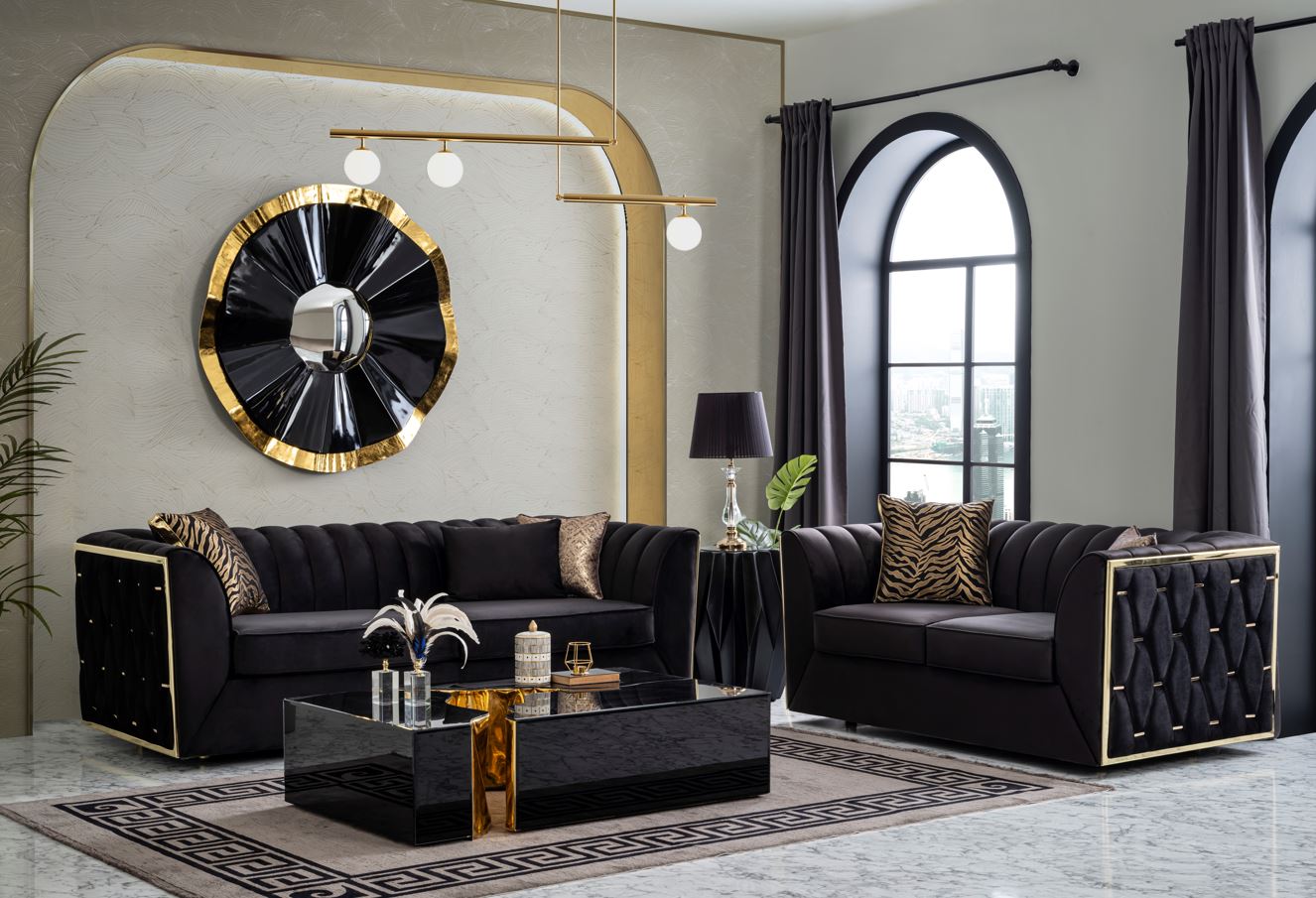 [Return] Dream Velvet Black Sofa Loveseat Set ASY Furniture