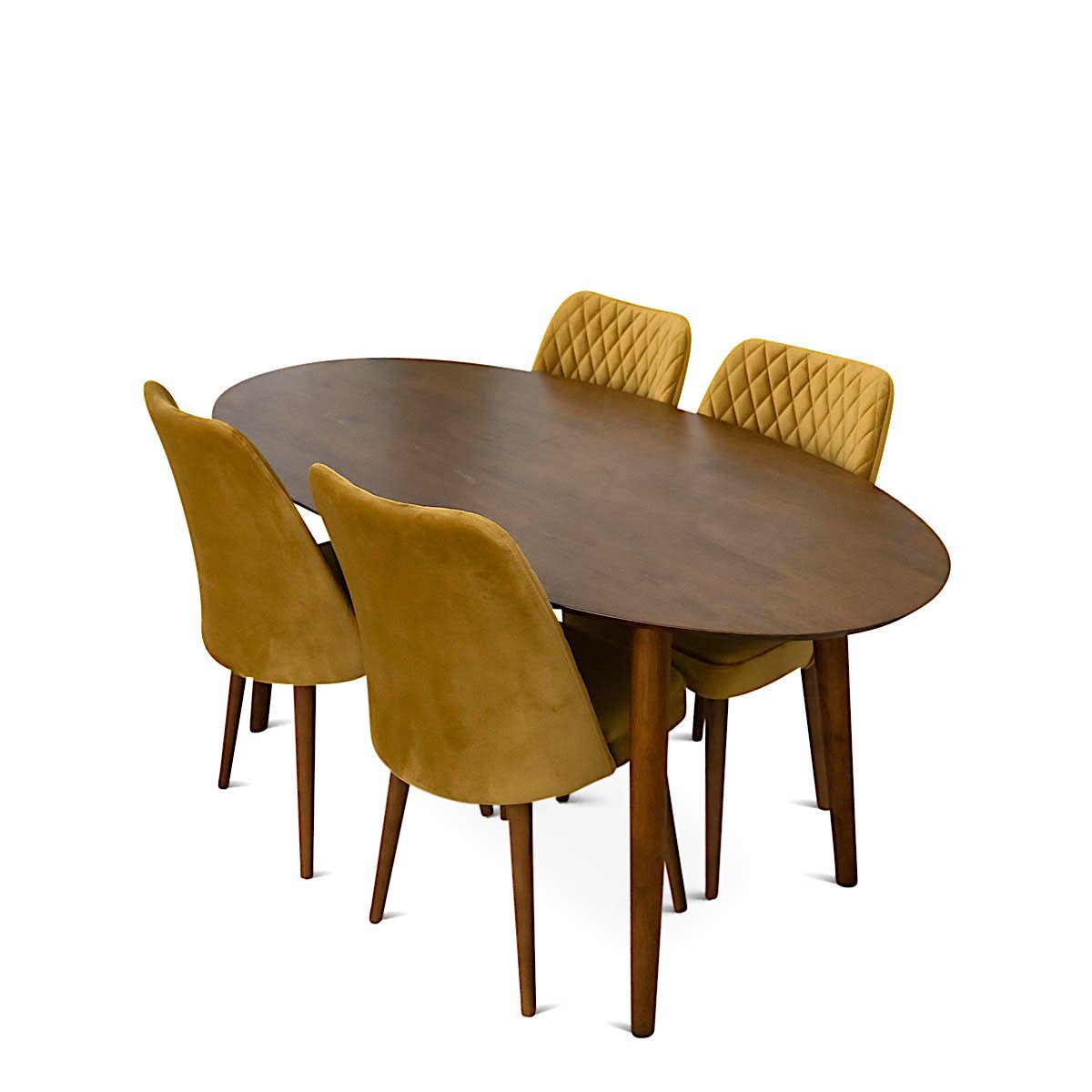 Rixos Dining set with 4 Evette Gold Dining Chairs (Walnut) ASY Furniture