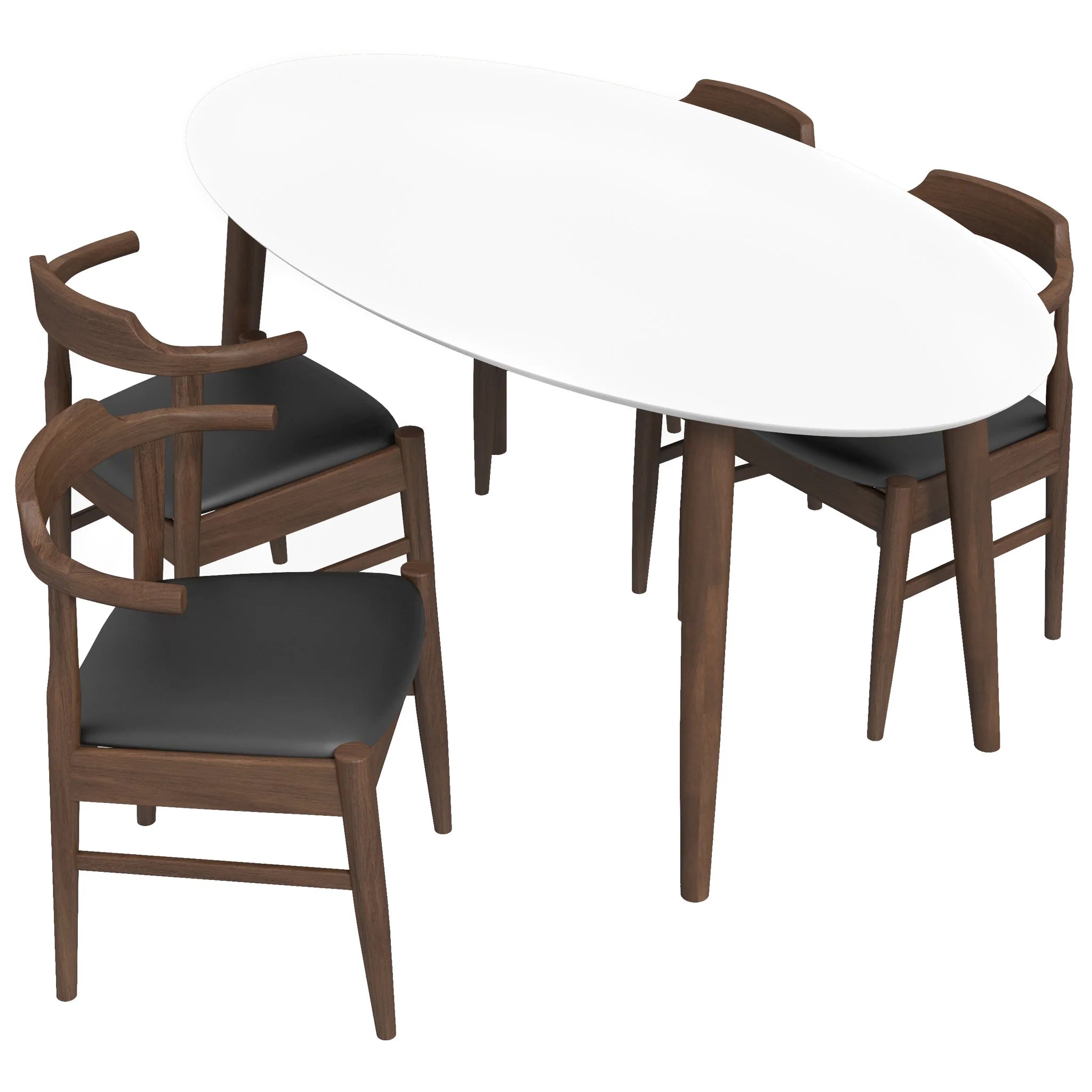 Rixos Dining Table (White Top) Zola Dining Leather Chair (Black Pu) Set