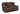 A brown leather reclining loveseat with nailhead trim, featuring a center console with cup holders.