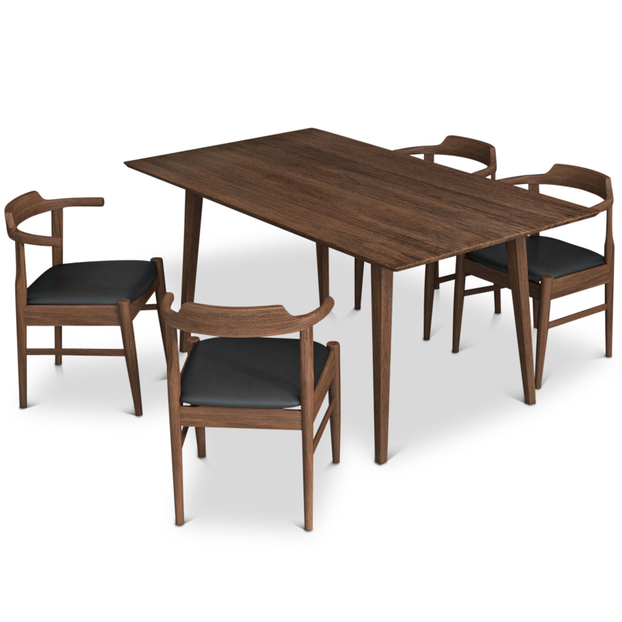 Adira (Large Walnut) Dining Set with 4 Zola (Black Leather) Dining