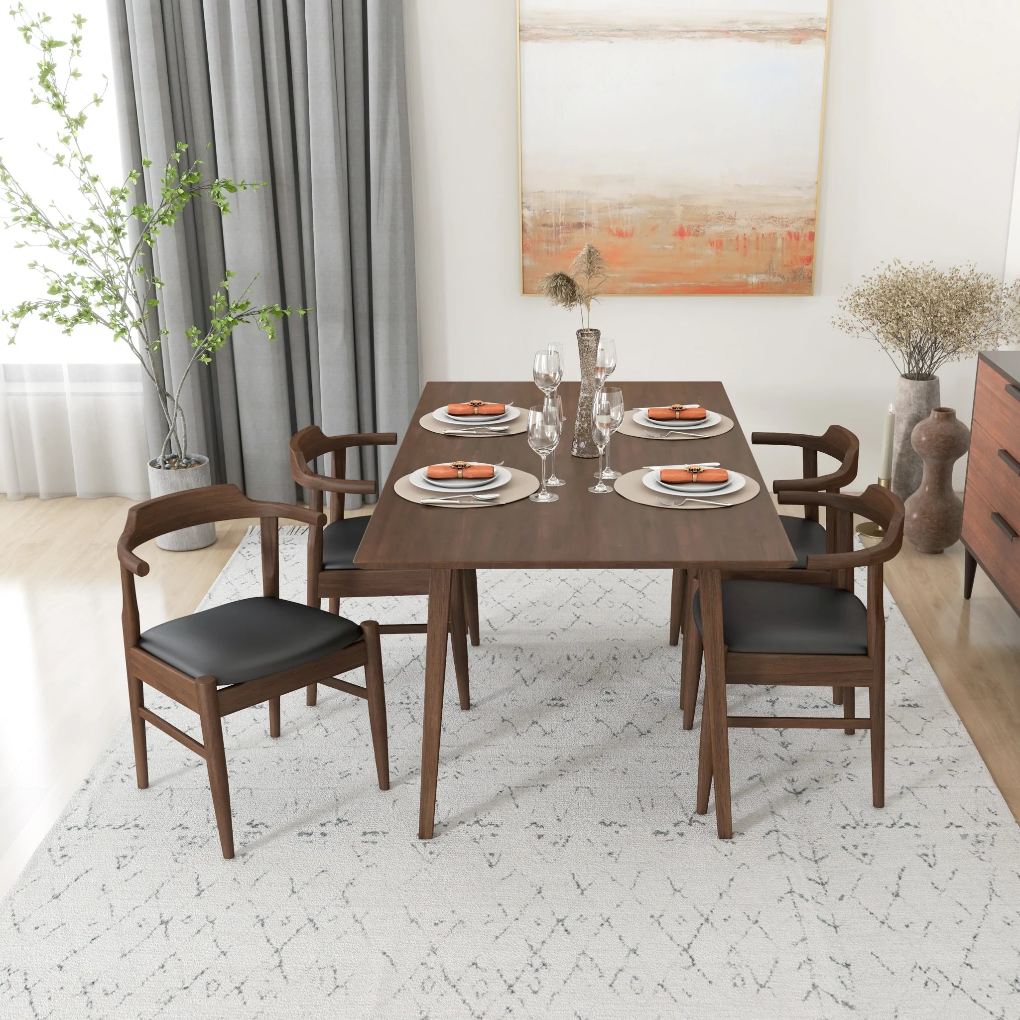 Dining Set with 4 Zola Black Leather Chairs ASY Furniture