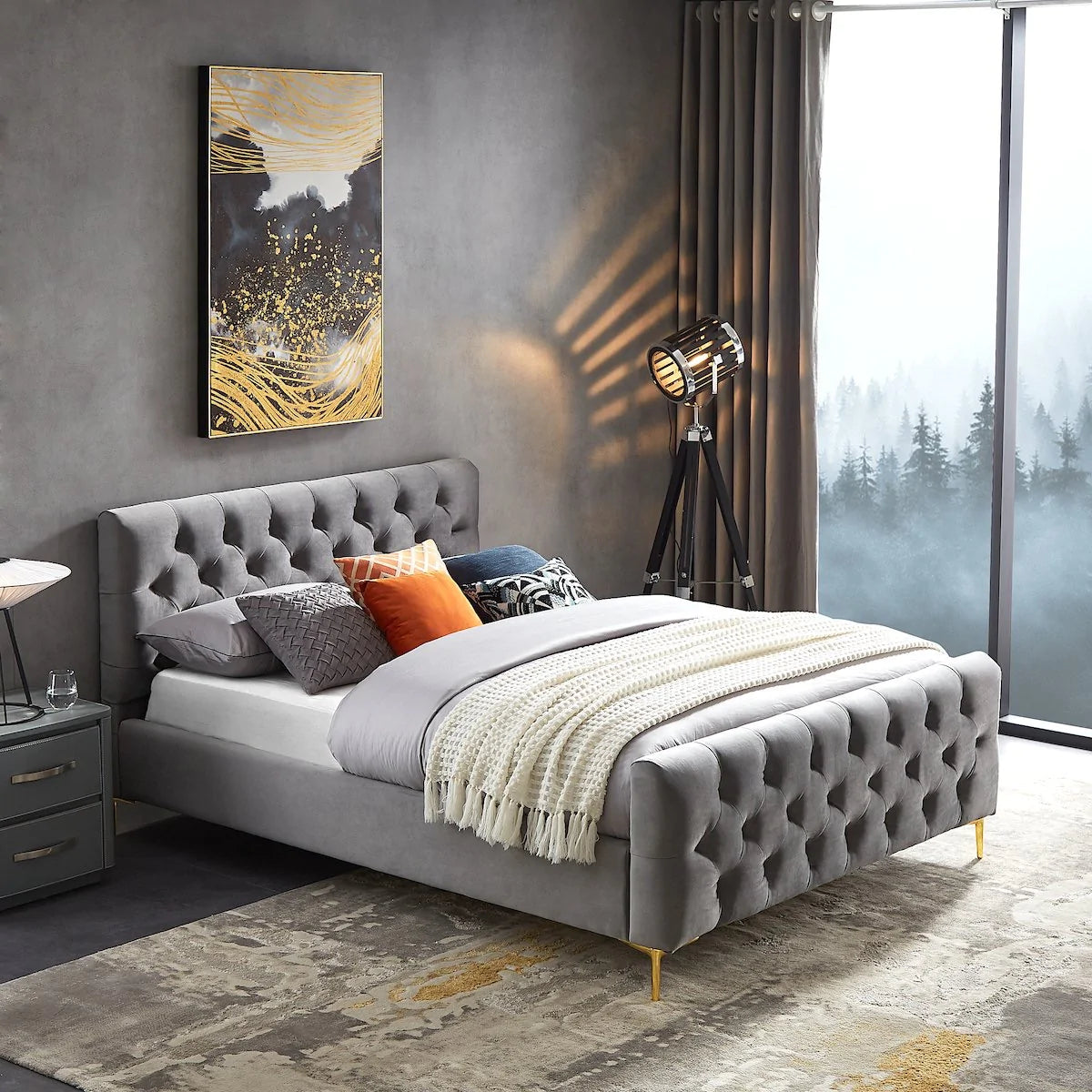 Beverly Platform Bed (Queen Dark Grey Velvet) ASY Furniture