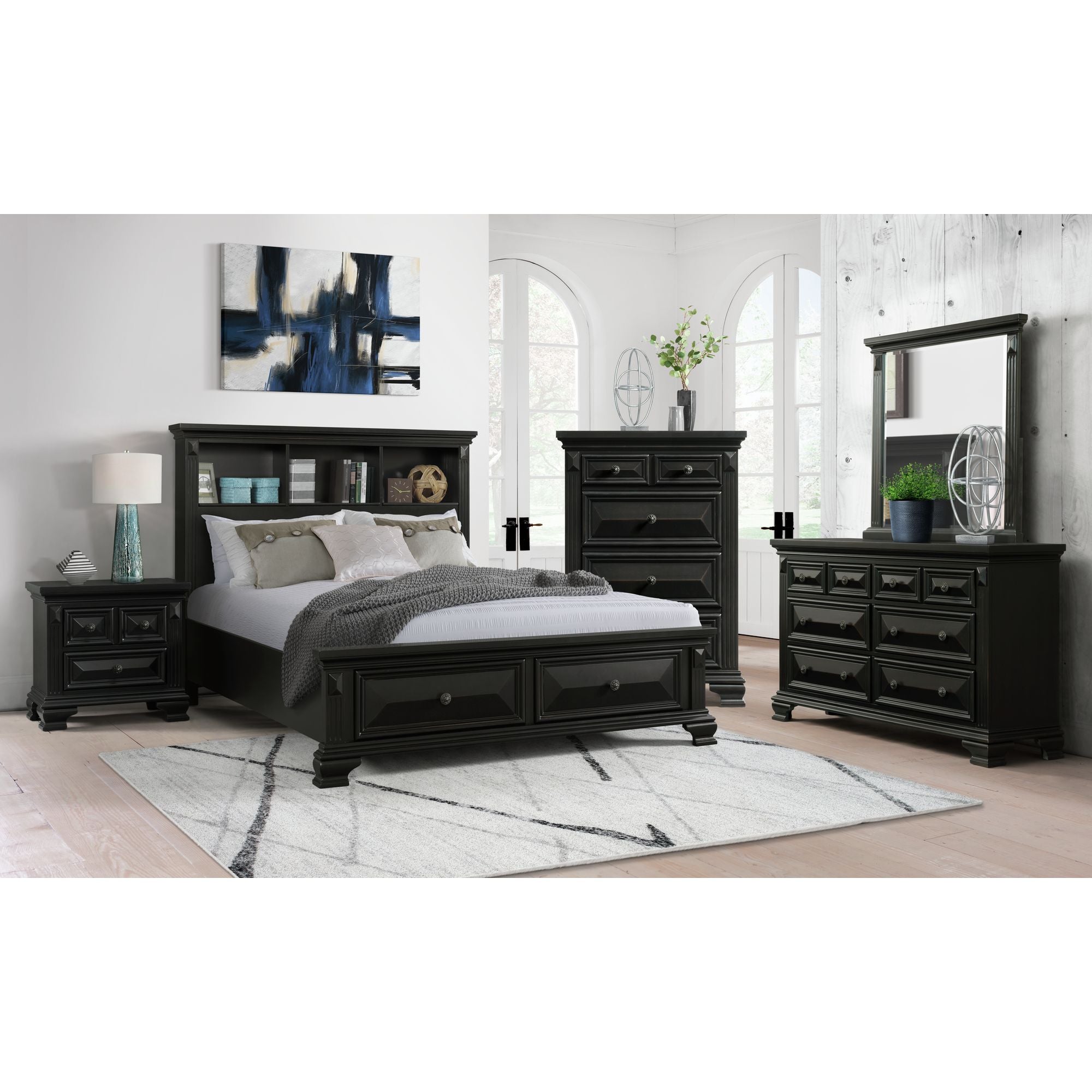 Calloway King Bookcase Headboard (With Usb) Black Color ASY Furniture