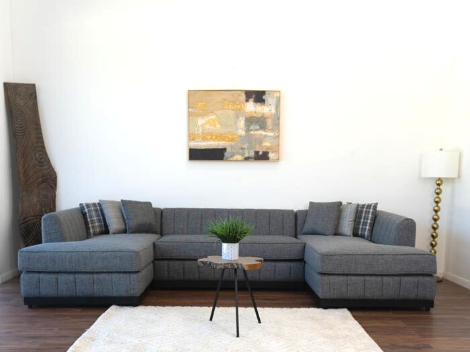 Grayson Modern U Shape Double Chaise 141 Wide Sectional Sofa In