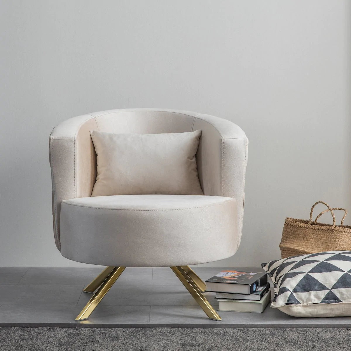 Kim Velvet Swivel Chair (Beige) ASY Furniture