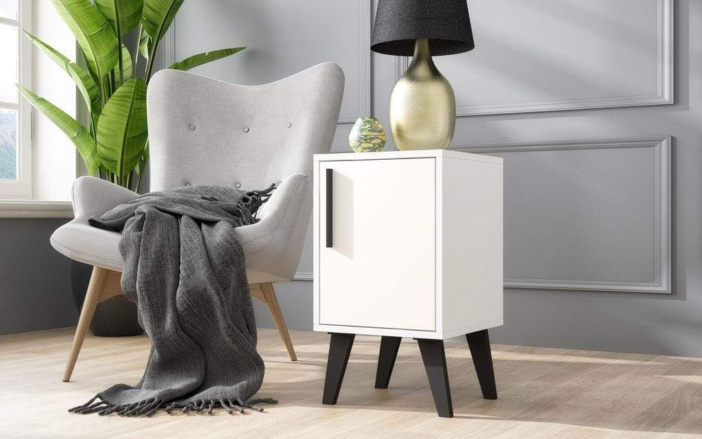 MidCentury Modern Amsterdam Side Table 1.0 with 2 Shelves in White ASY Furniture