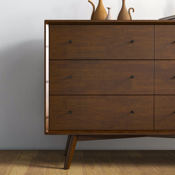 walnut mid century modern dresser Novel Mid-Century 6-Drawer Dresser Solid Wood in Brown - Walnut