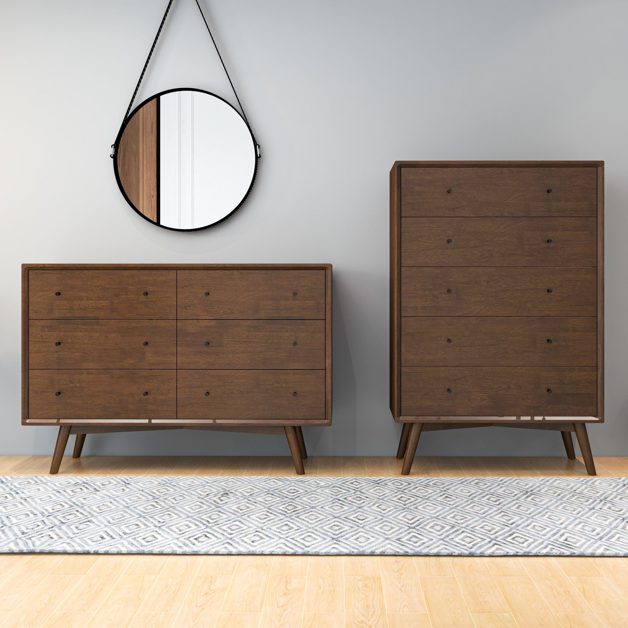 Noak Mid Century Modern Dresser 5 Drawers Walnut ASY Furniture